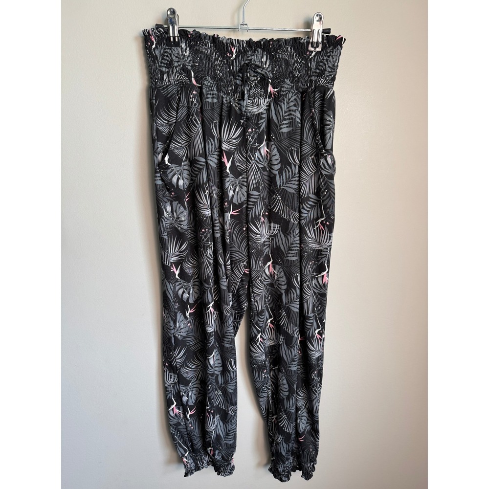 Sleep Studio Womens Charcoal Grey Tropical Palm Leaf Jogger Pajama Pants M Boho